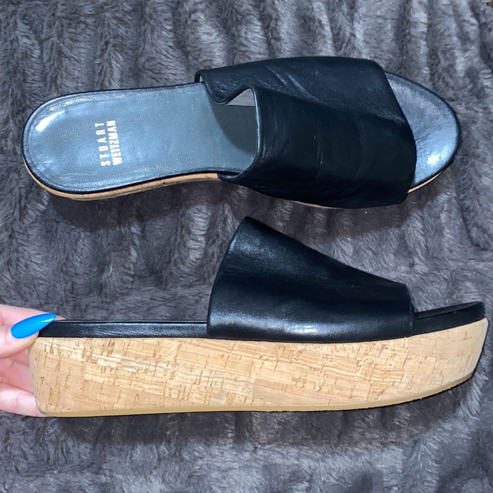 🛍️Stuart Weitzman Black leather cork sandal platform! - Picture 4 of 9